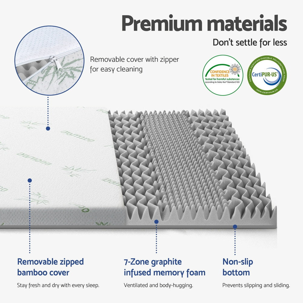 Giselle Bedding 8cm Memory Foam Mattress Topper 7-Zone Graphite King