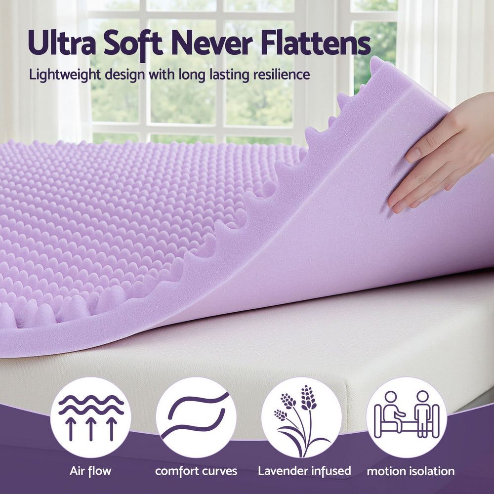 Giselle 5cm Memory Foam Mattress Topper Lavender Infused Egg Crate Pad Mat Double