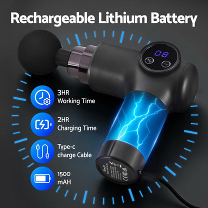 Everfit Massage Gun 8 Speed 4 Heads Vibration Muscle Massager Chargeable Black