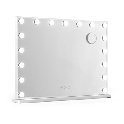 Tabletop Hollywood vanity mirror with LED bulbs and round side control