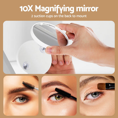 10x magnifying suction-cup mirror with close-up eye makeup styling views