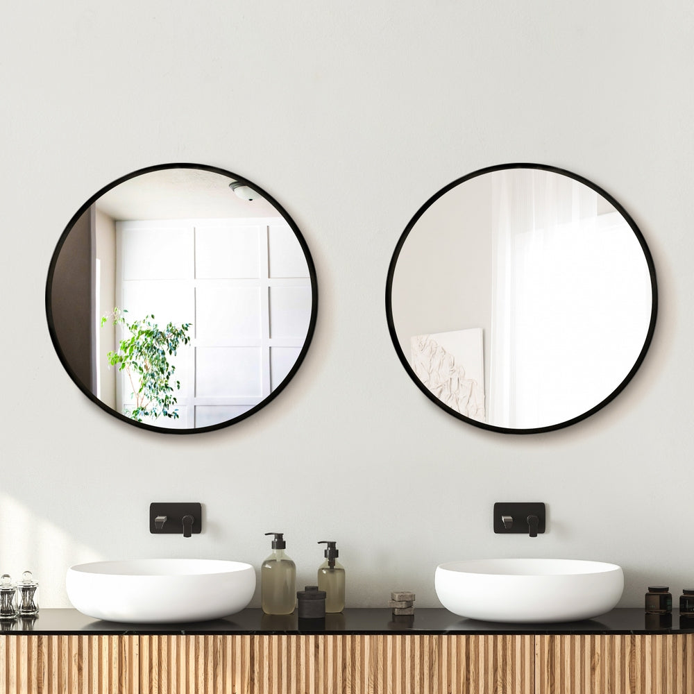 Embellir 2 Wall Mirror Makeup 50cm Home Decor Framed Mirrors Bathroom Round Black
