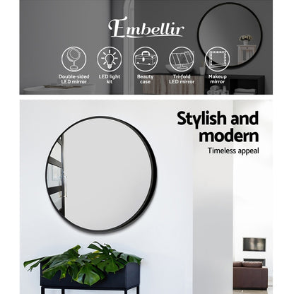 Embellir 2 Wall Mirror Makeup 70cm Home Decor Framed Mirrors Bathroom Round Black