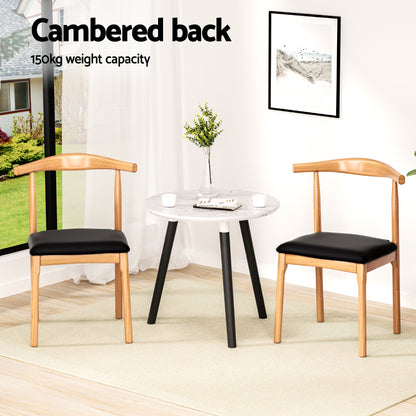 Artiss 4x Dining Chairs Rubber Wood Leather Seat Black