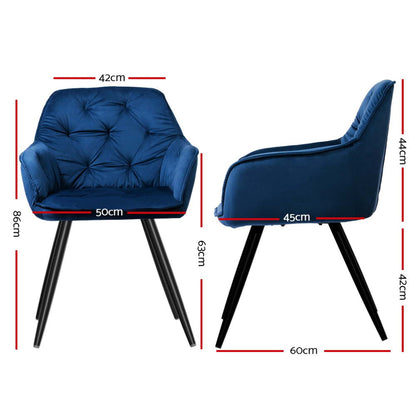 Artiss Dining Chairs Set of 4 Velvet Diamond Tufted Armchair Blue