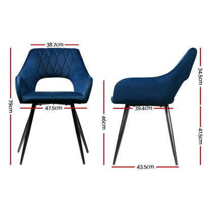 Artiss Dining Chairs Set of 4 Velvet Hollow Armchair Blue