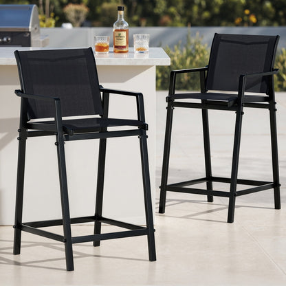 Gardeon 2PC Outdoor Bar Stools Steel Dining Chairs Patio Furniture Garden Black