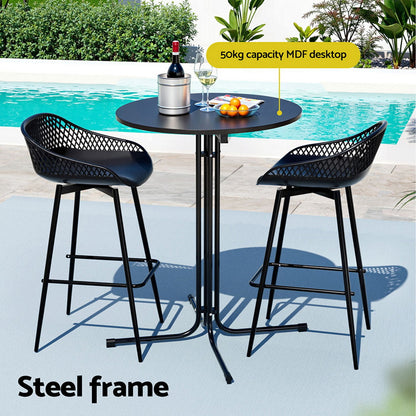 Gardeon 3PC Outdoor Bar Set Stools Dining Chairs Table Patio Furniture Bistro Set Black