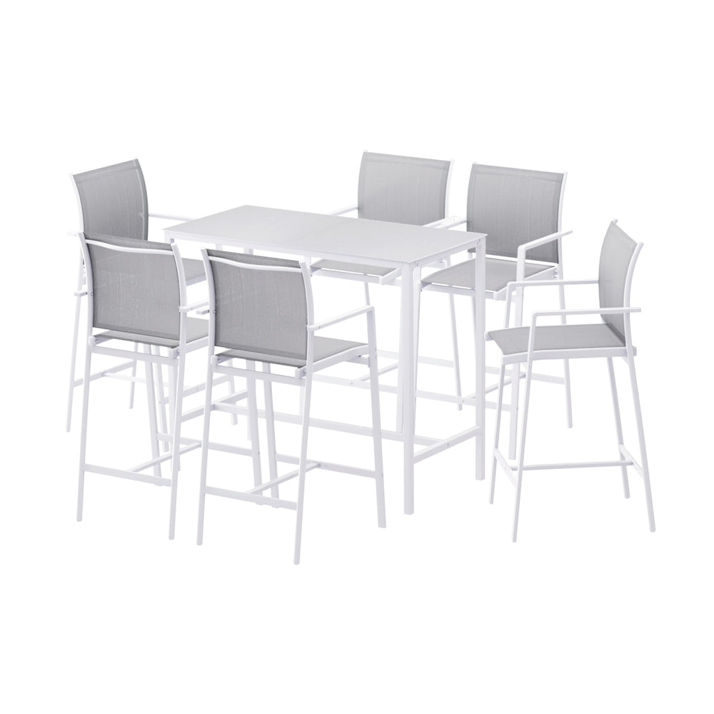 Gardeon 7PCS Outdoor Bar Set Stools Dining Chairs Table Patio Steel Bistro Set White