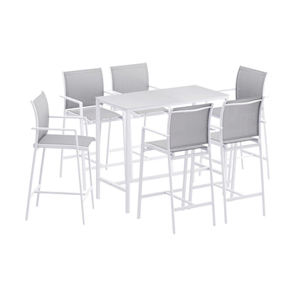 Gardeon 7PCS Outdoor Bar Set Stools Dining Chairs Table Patio Steel Bistro Set White
