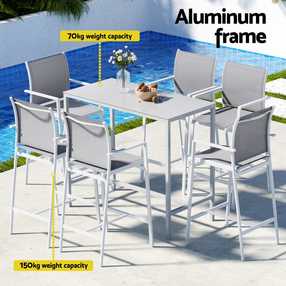 Gardeon 7PCS Outdoor Bar Set Stools Dining Chairs Table Patio Steel Bistro Set White
