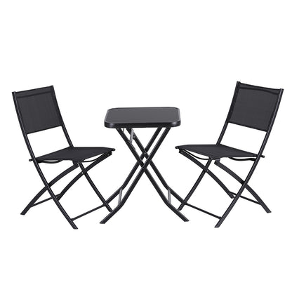 Gardeon Outdoor Bistro Set Folding Table and Chairs Patio Furniture Garden Steel Black