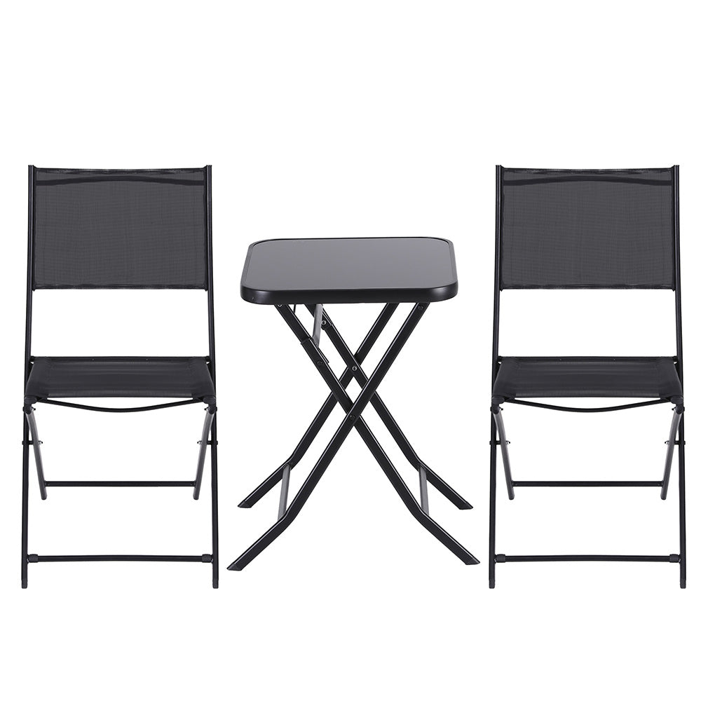 Gardeon Outdoor Bistro Set Folding Table and Chairs Patio Furniture Garden Steel Black