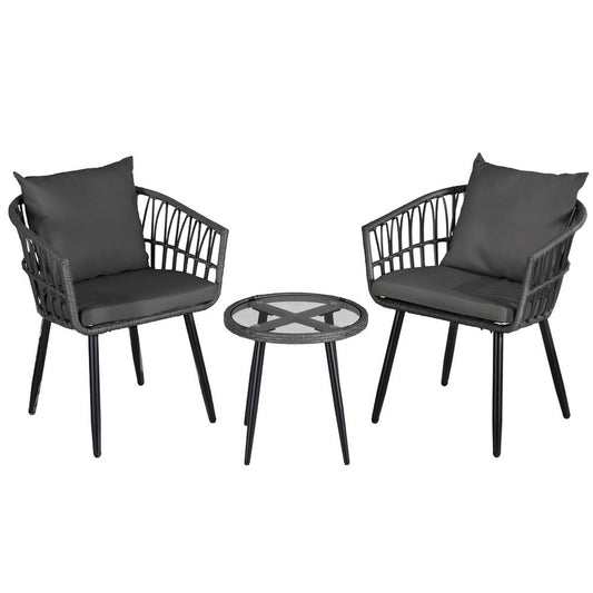 Gardeon 3PC Outdoor Bistro Set Patio Furniture Lounge Setting Table and Chairs Grey