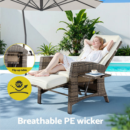 Gardeon Outdoor Recliner Chairs Sun lounge Wicker Lounger Patio Furniture Adjustable Brown