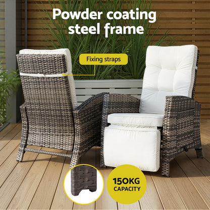 Gardeon Outdoor Recliner Chairs Sun lounge Wicker Lounger Patio Furniture Adjustable Brown