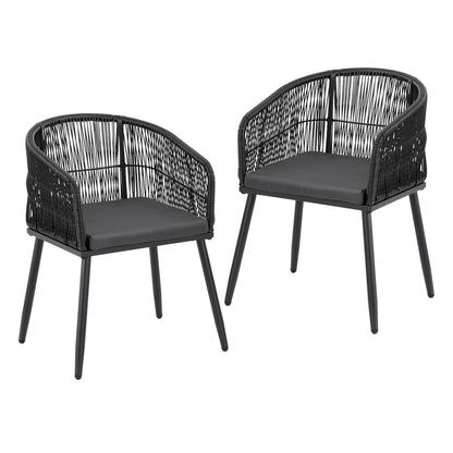 Gardeon 2PC Outdoor Dining Chairs Wicker Chair Patio Furniture Garden Steel Black