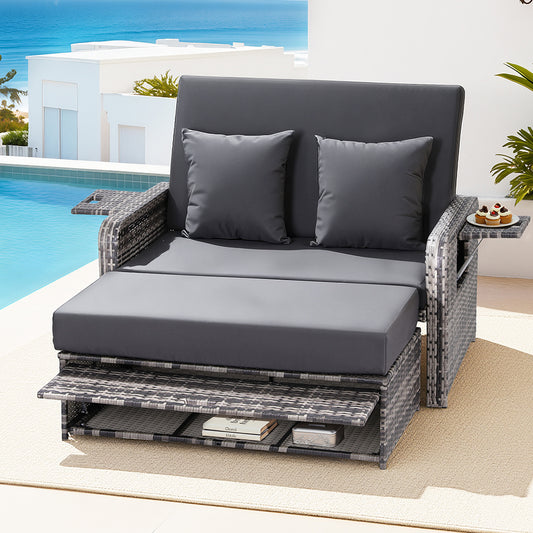 Gardeon Outdoor Day Bed Sun Lounge Setting Wicker Lounger Patio Furniture Grey