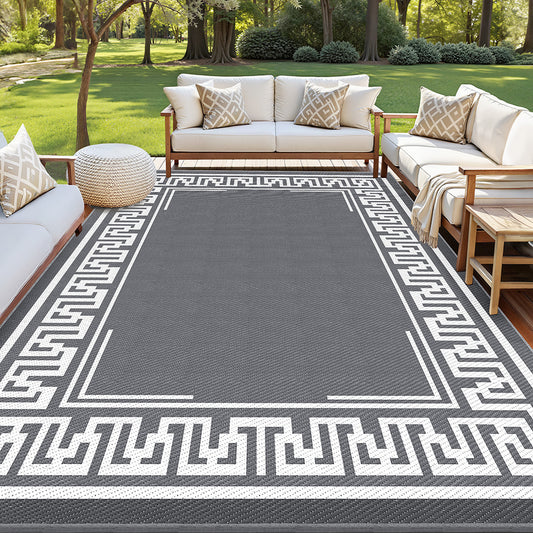 Gardeon Outdoor Rugs 274x366cm Large Carpet Reversible Area Mat PP Dual-Sided Patio Rug Greek Key