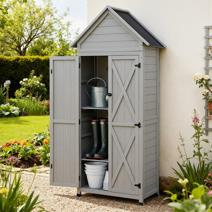 Gardeon Outdoor Storage Cabinet Cupboard Lockable Tool Organizer Shed Adjustable Grey