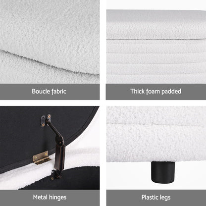 Artiss Storage Ottoman Blanket Box 87cm Boucle Fabric Oval