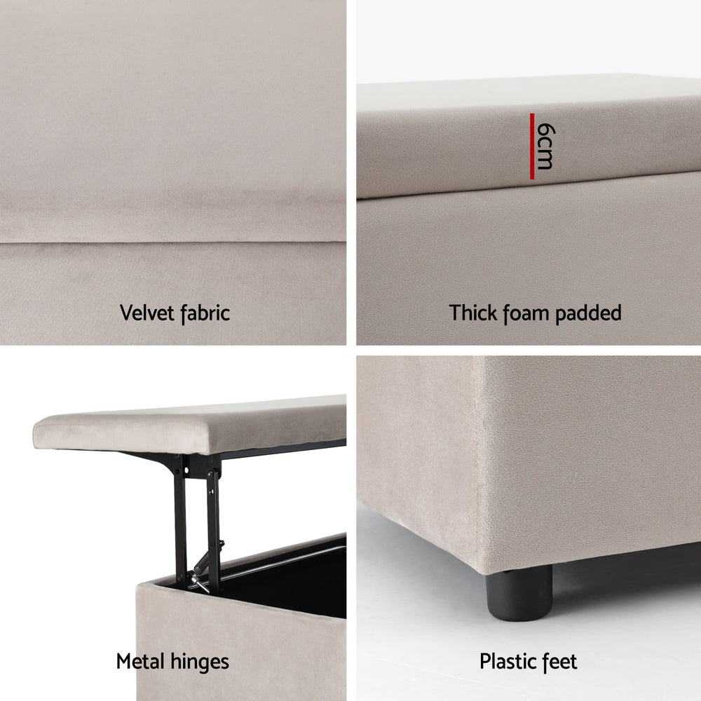 Artiss Storage Ottoman Blanket Box Table 97cm Velvet Taupe