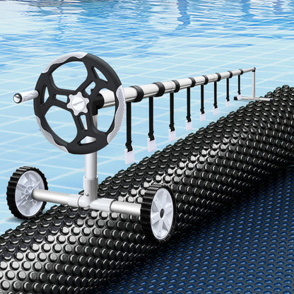 Aqua Buddy Pool Cover 600 Micron 8.5x4.2m w/ Roller 5.55m Swimming Pools Black Solar Blanket