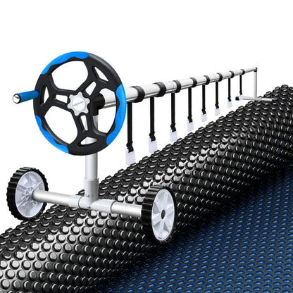 Aqua Buddy Pool Cover 600 Micron 9.5x5m w/ Blue Roller 5.55m Black Solar Blanket