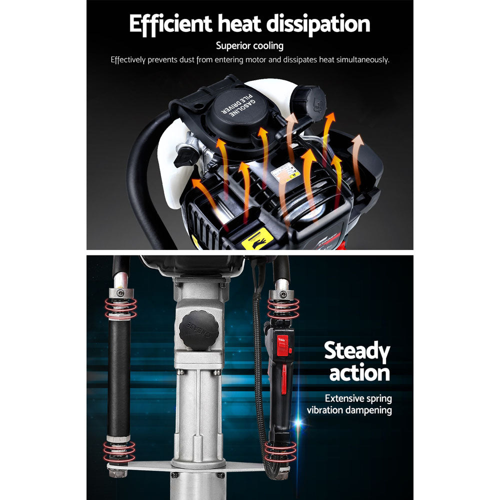 Giantz Petrol Post Driver 38CC 4-Stroke Rammer Pile Star Picket Fence Hole Black