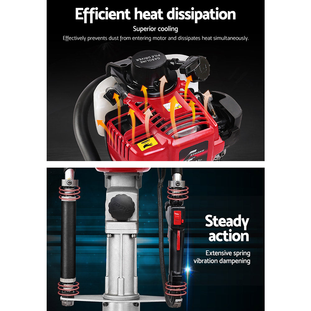 Giantz Petrol Post Driver 38CC 4-Stroke Rammer Pile Star Picket Fence Hole Drive Red