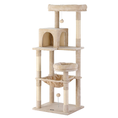 i.Pet Cat Tree 143cm Tower Scratching Post Trees Scratcher Condo House Beige