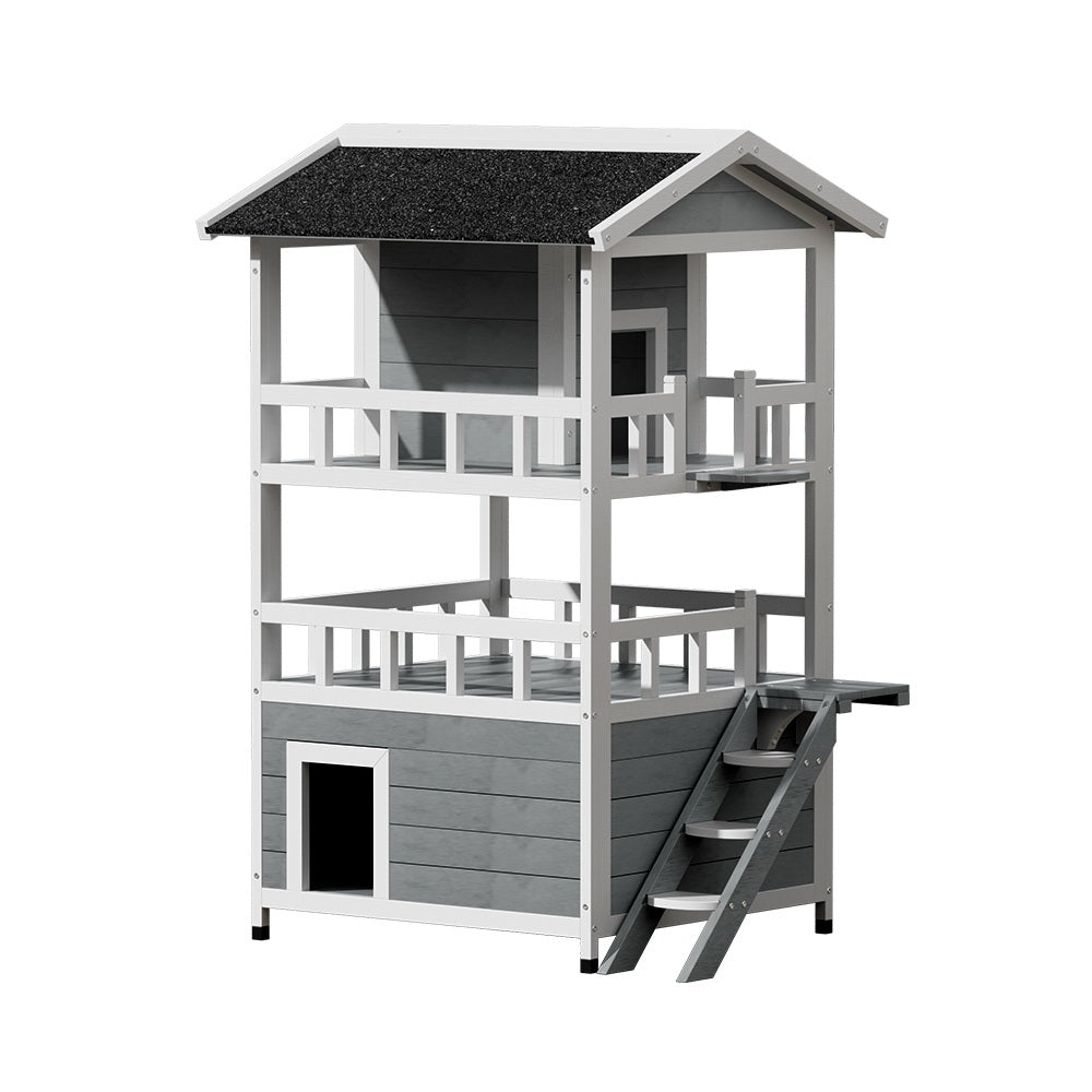 i.Pet Outdoor Cat House Shelter 72cm x 72cm x 127cm Rabbit Hutch Wooden Condo Small Outdoor Cat House