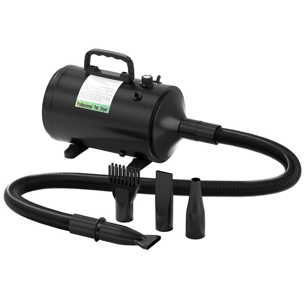 Pet grooming hair dryer blower with black heat unit and flexible hose