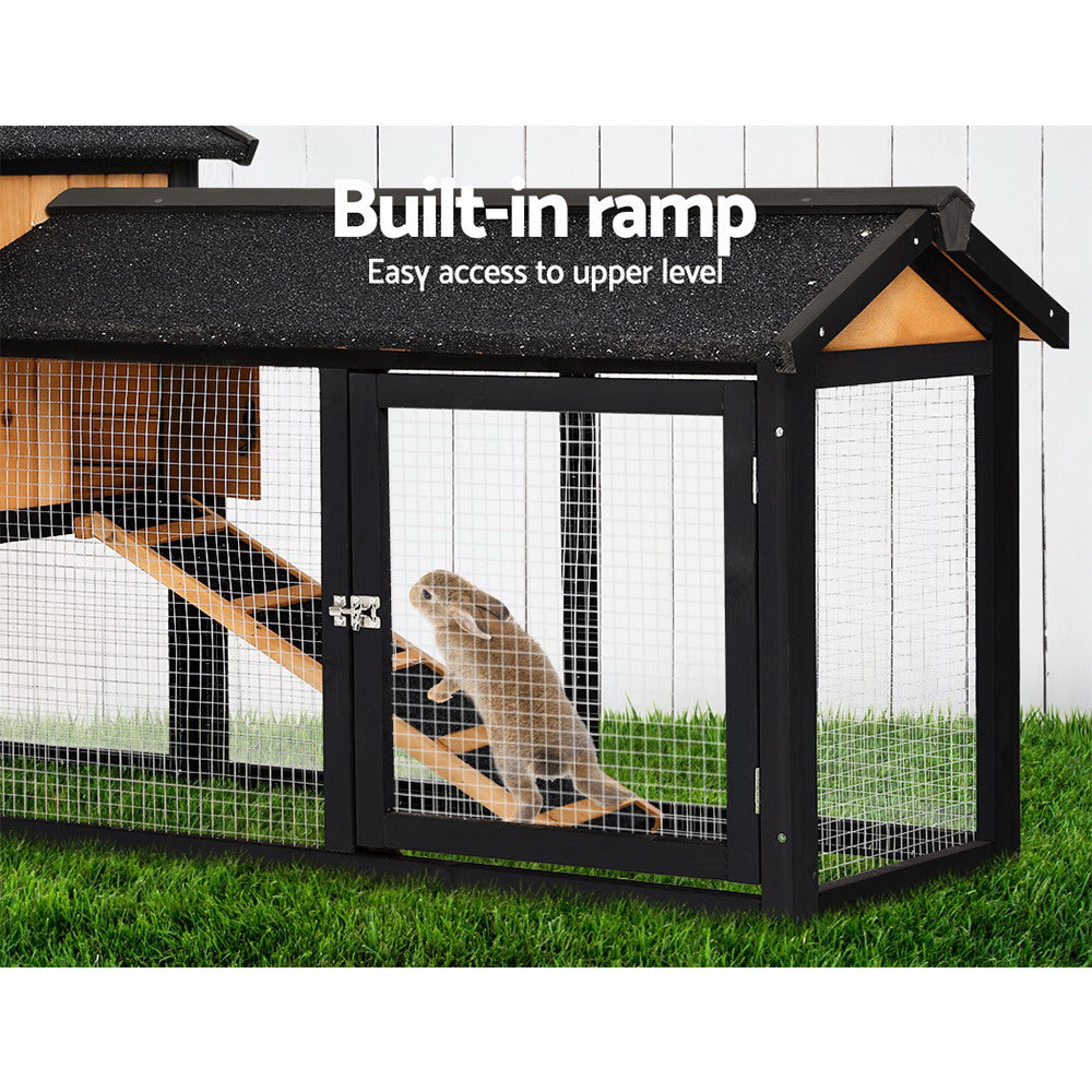 i.Pet Chicken Coop Rabbit Hutch 165cm x 43cm x 86cm Chicken Coop Large Run House Cage Wooden Outdoor