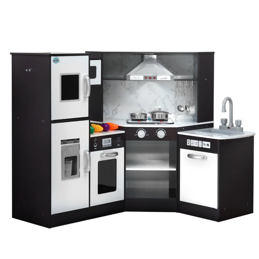 Keezi Kids Kitchen Play Set Wooden Pretend Cooking Playset w/Sounds Lights Black