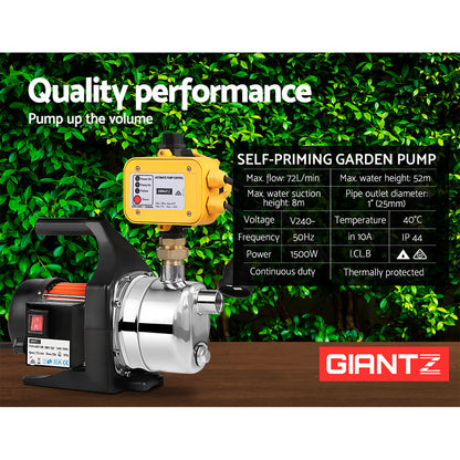 Giantz Garden Water Pump High Pressure 1500W Max. Tank Rain Farm Irrigation House Yellow
