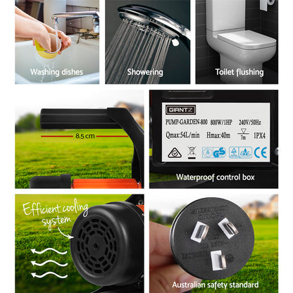 Giantz Garden Water Pump High Pressure 800W Max. Tank Rain Farm Irrigation House Black