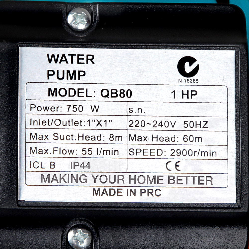 Giantz Peripheral Water Pump Garden Boiler Car Wash Auto Irrigation QB80 Yellow