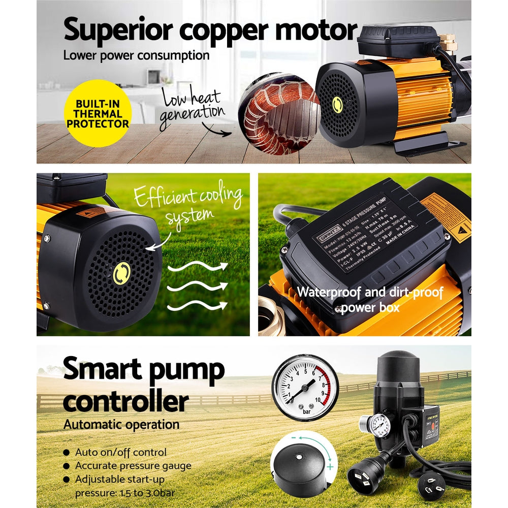 Giantz Garden Water Pump High Pressure 2500W Max. 6-Stage Tank Irrigation Black