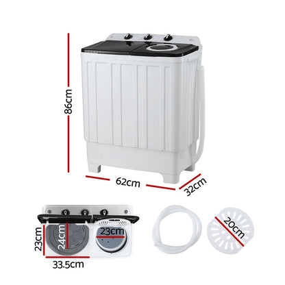 Devanti Portable Washing Machine Twin Tub 7KG White