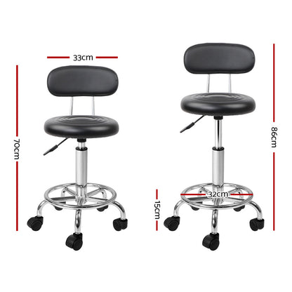 Artiss 2x Salon Stool Swivel Chair Backrest Black