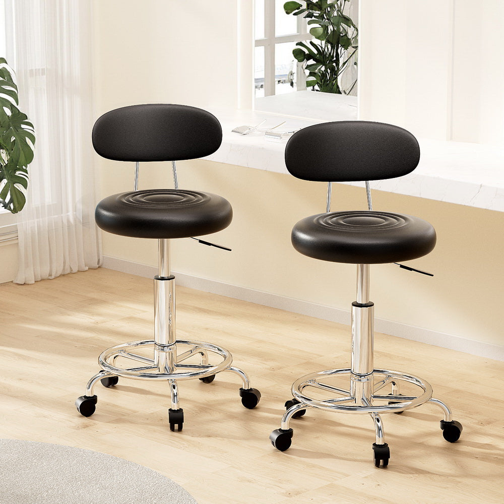 Artiss 2x Salon Stool Swivel Chair Backrest Black