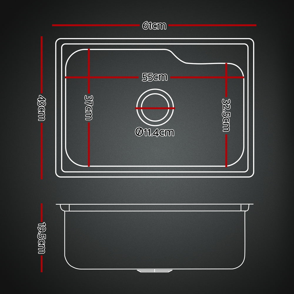 Cefito Kitchen Sink 61X43CM Stainless Steel Basin Single Bowl Silver Drain Basket