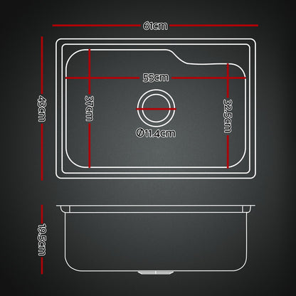 Cefito Kitchen Sink 61X43CM Stainless Steel Basin Single Bowl Silver Drain Basket
