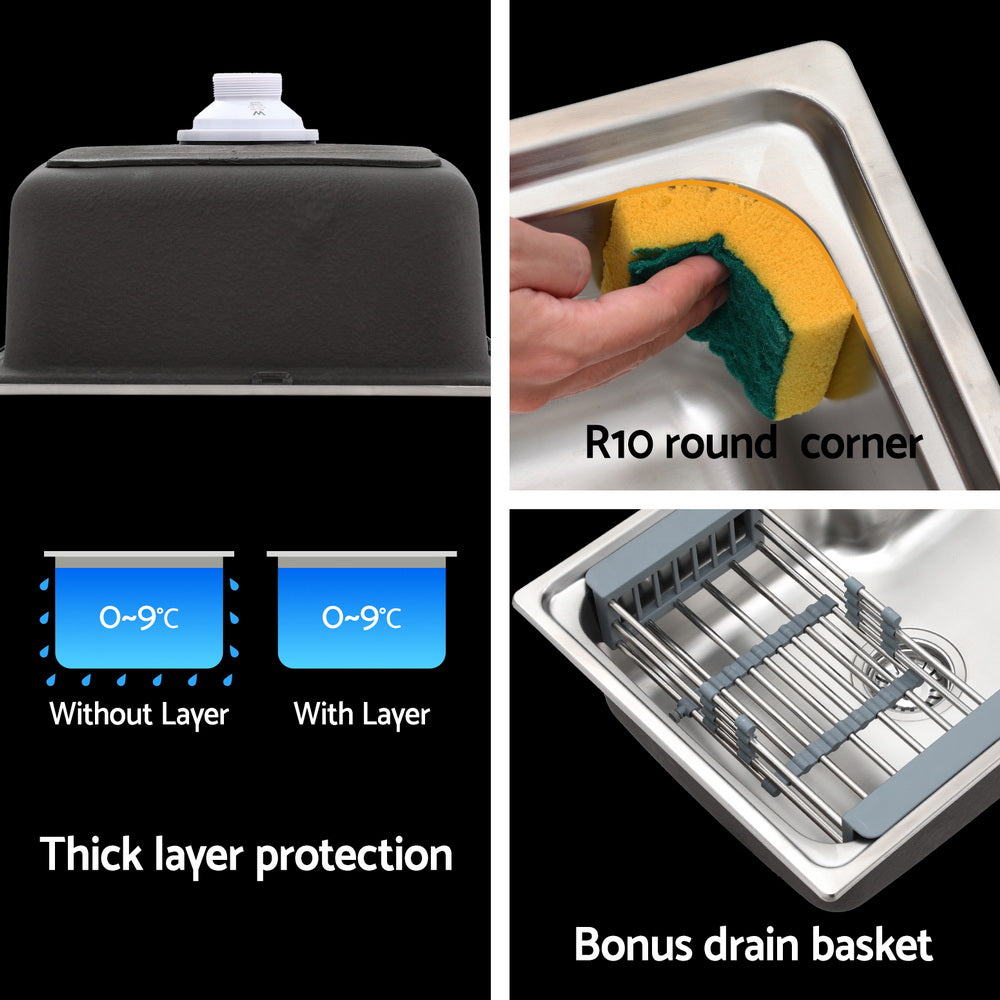 Cefito Kitchen Sink 61X43CM Stainless Steel Basin Single Bowl Silver Drain Basket