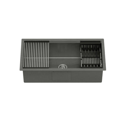 Cefito Kitchen Sink 81X45CM Stainless Steel Single Bowl Drain Rack Basket Black