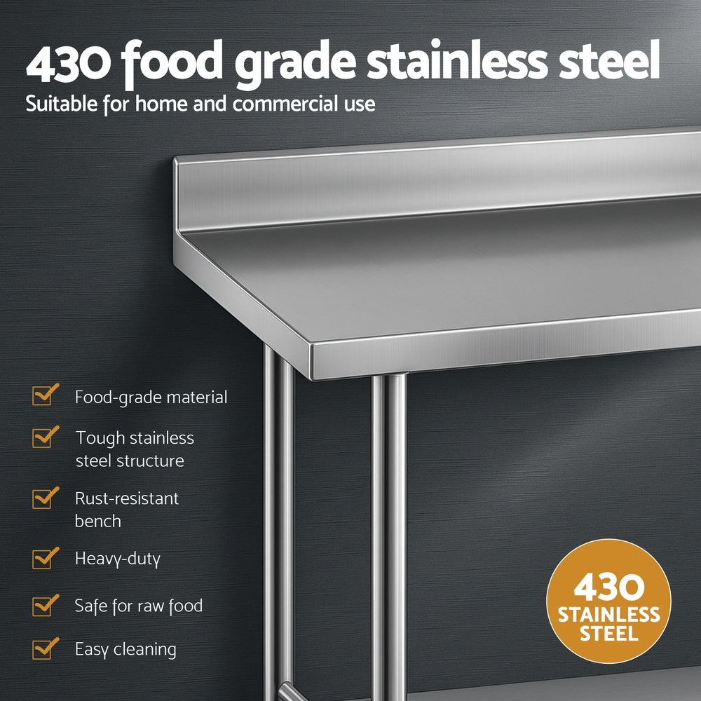 Cefito Stainless Steel  Kitchen  Bench w/ Splashback 1500x600MM 430