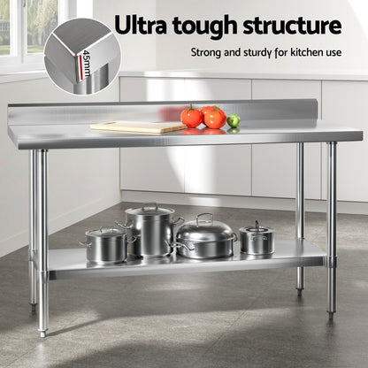 Cefito Stainless Steel  Kitchen  Bench w/ Splashback 1500x600MM 430