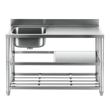 Cefito Stainless Steel Kitchen Bench Work Table with Sink Splashback 120cm
