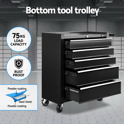 Giantz 15 Drawers Tool Chest Trolley Toolbox 2-in-1 Storage Black